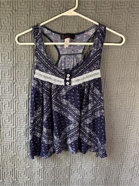 Annabelle Tank Top Women’s Small Blue Paisley Lace Trim Boho Layering
